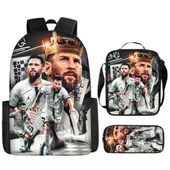 Football Star Ronaldo Messi School Bag Combination Boys Trendy Fashion Backpack Set Pencil Bag Insulation Bag Wholesale