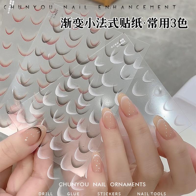 Nuevas pegatinas de gradiente pequeñas pegatinas francesas de uñas de luna media luna pegatinas francesas pegatinas negras, blancas y rojas pegatinas francesas de uñas