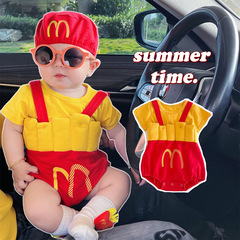 0-2 years trendy triangle diaper set cotton french fries unisex baby birthday photo outfit crawling suit