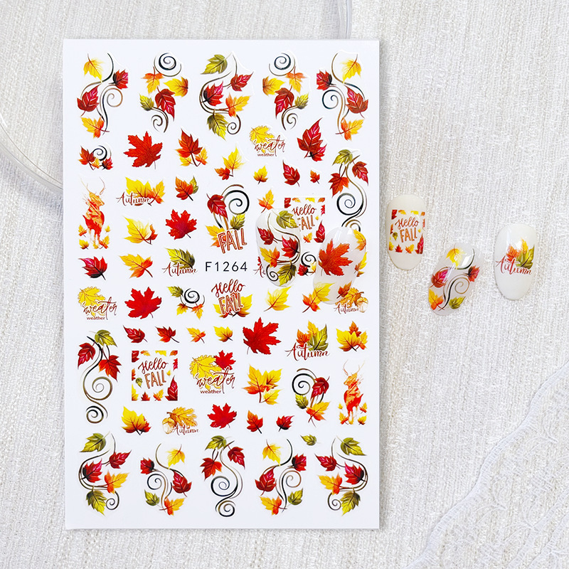 Cross-border new nail art stickers: autumn maple leaves, squirrels, hedgehogs, fruits, Thanksgiving maple leaves, adhesive-backed nail stickers for e-commerce Cross-border new nail art stickers: autumn maple leaves, squirrels, hedgehogs, fruits, Thanksgiving maple leaves, adhesive-backed nail stickers for e-commerce
