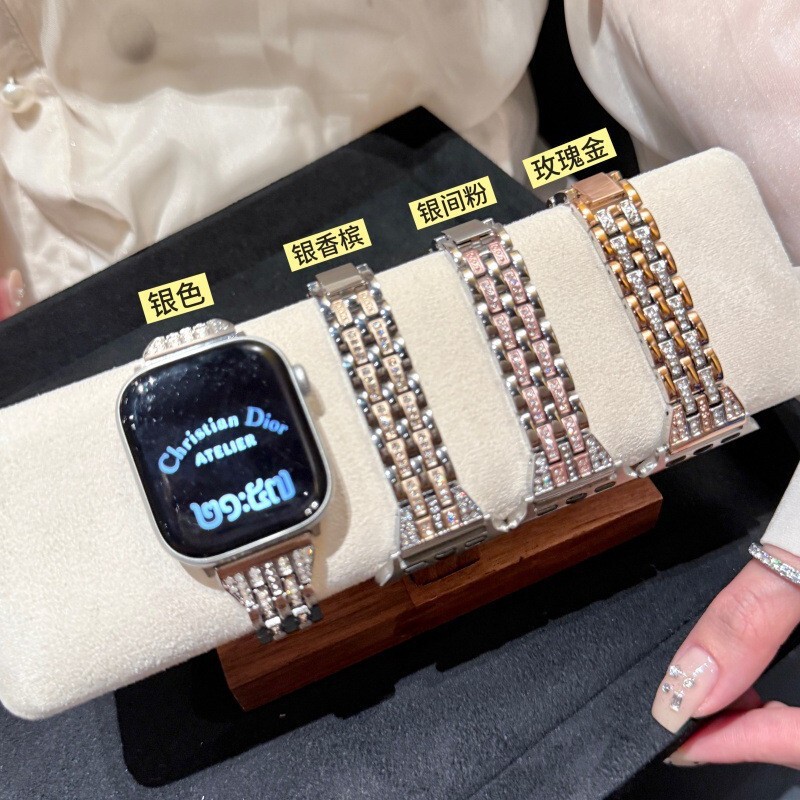 Light Luxury Gold-Plated Metal Watch Band with Sparkling Diamonds Suitable for Apple S12 Watch S11Iwatch10Applewatch98Se Light Luxury Gold-Plated Metal Watch Band with Sparkling Diamonds Suitable for Apple S12 Watch S11Iwatch10Applewatch98Se