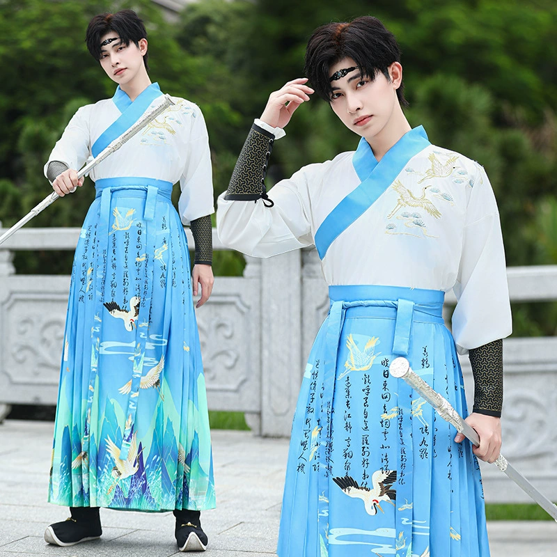 Подлинный оригинальный Hanfu новый сказочный журавль вышитый красивый китайский стиль лошади юбка с лапшой для мужчин и женщин