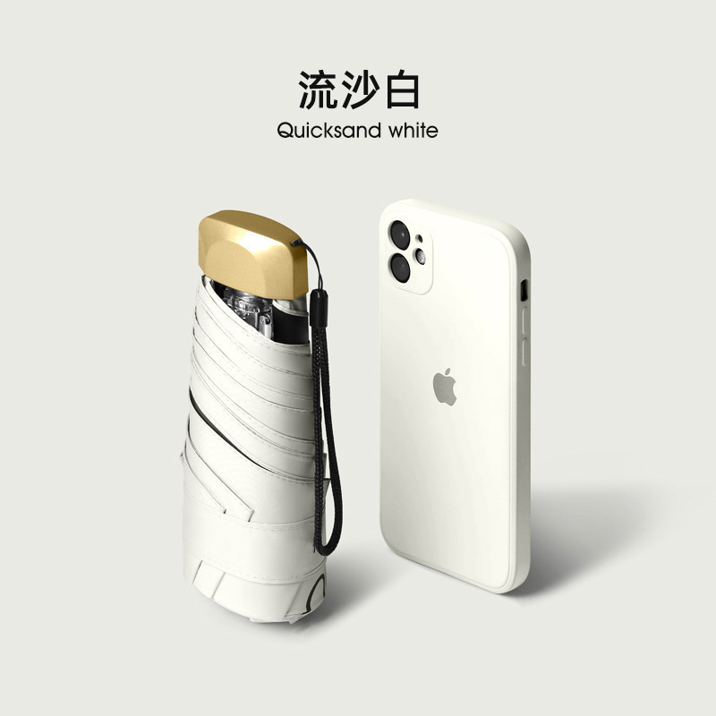 Mini paraguas de Sol de cinco veces plano engrosado paraguas de protección solar de pegamento negro pequeño paraguas de bolsillo de paraguas de Sol de mujer portátil