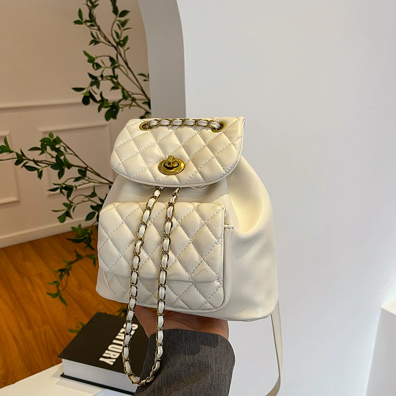 Fashionable backpack with diamond pattern, one-shoulder bag, Chanel style