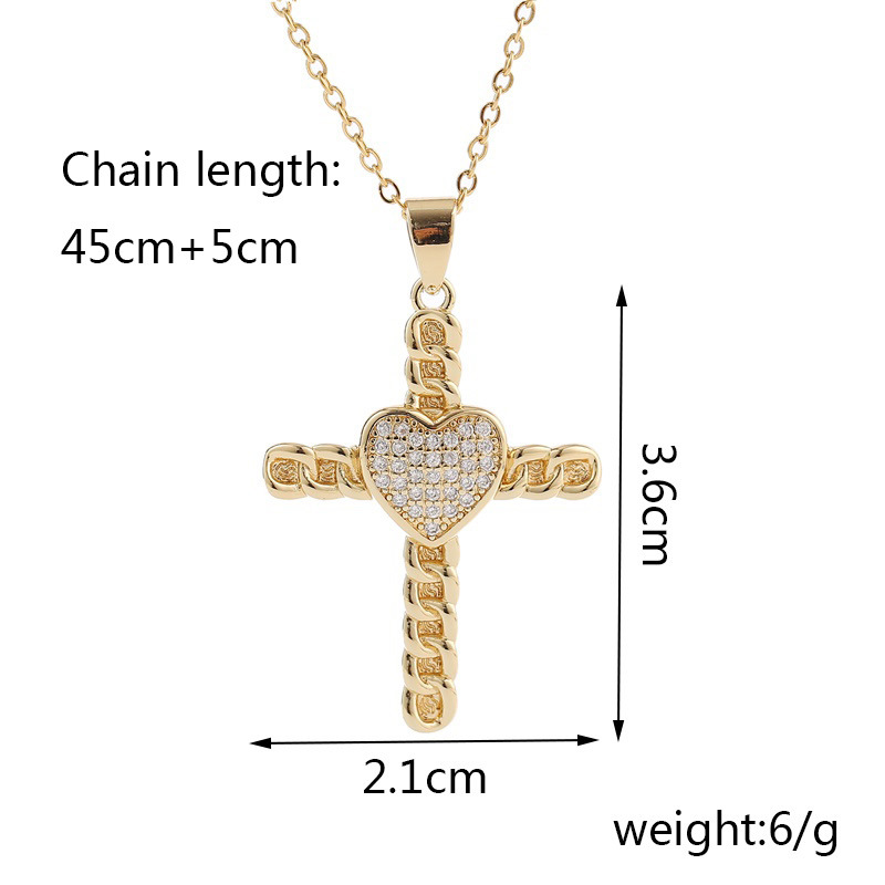 Koreanische Kupfer Eingelegte Zirkoniumkreuzhalskette Großhandel Nihaojewelry display picture 1