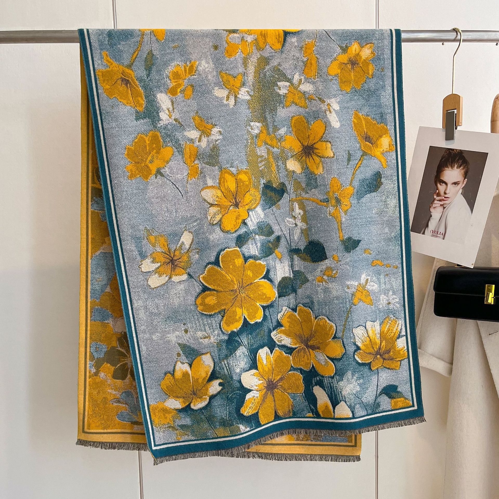 2024 serie de pintura al óleo retrógrada toallas largas mujeres versátiles literatura otoño invierno nuevo jacquard imitación de cashmere gruesa bufandas cálidas