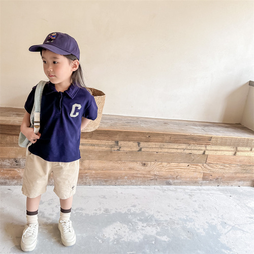 Children's clothing 2024 summer Korean version for boys and girls piqué cotton embroidered polo shirt T-shirt children's short-sleeved T-shirt 122261