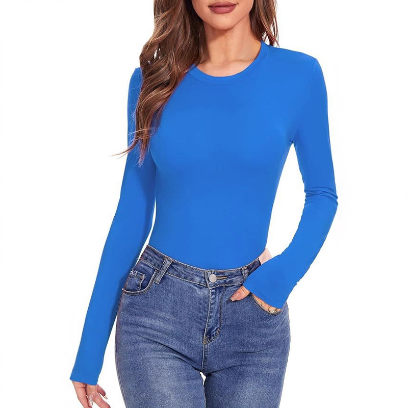 2025 European and American Cross-Border Women's Long-Sleeved Round Neck Slim T-Shirt Sexy Autum Basic Top T-Shirt 2025 European and American Cross-Border Women's Long-Sleeved Round Neck Slim T-Shirt Sexy Autum Basic Top T-Shirt