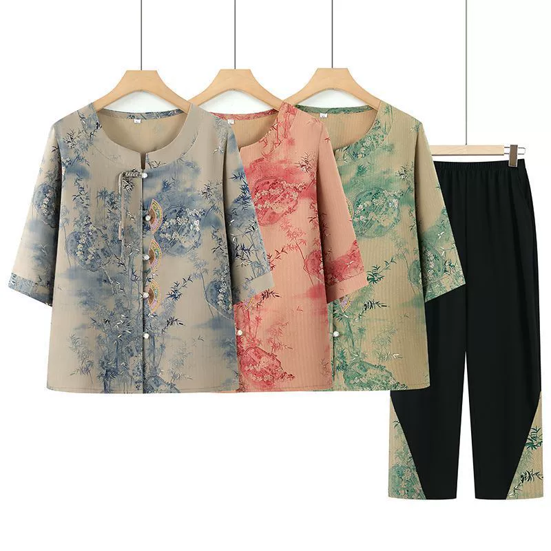 Летняя одежда бабушки, рубашки старухи, женская одежда, топы с рукавом три четверти для мамы, одежда для среднего и пожилого возраста, рубашки, летние костюмы.