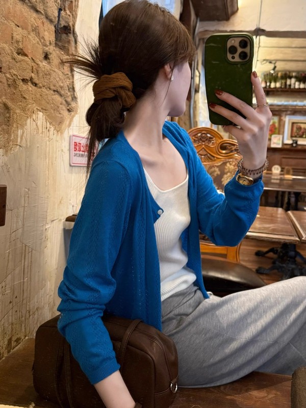 多巴胺小镂空早秋薄开衫2025新款甜美气质减龄显瘦长袖上衣女|undefined