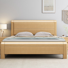 Beech wood solid bed 1.8-meter double bed minimalist modern minimalist 1.5-meter single bed air pressure storage master bedroom wedding bed
