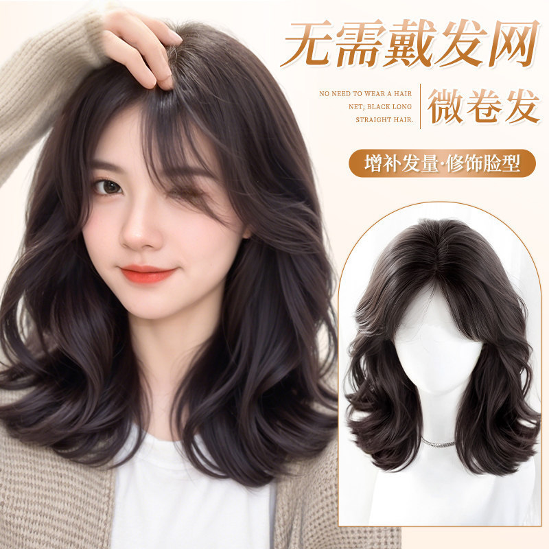 No-Net Wig for Women, Hairpiece with a Natural Look, Slightly Curly, Voluminous, Increases Hair Volume at the Crown, Invisible and Seamless, Mixed with Real Human Hair No-Net Wig for Women, Hairpiece with a Natural Look, Slightly Curly, Voluminous, Increases Hair Volume at the Crown, Invisible and Seamless, Mixed with Real Human Hair