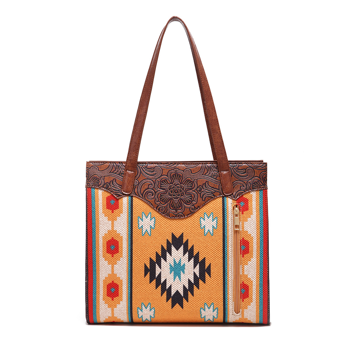 Western-Handtasche mit einer Schulter aus bedruckter Baumwolle und Leinen für Damen im Bohemian-Stil_voghion.com