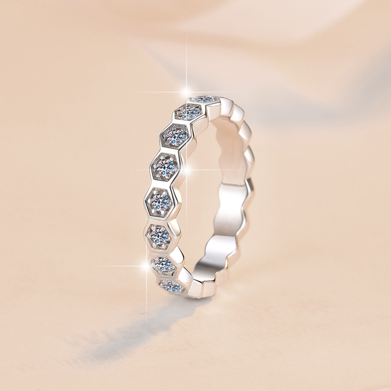 Cross-border Wholesale 925 Sterling Silver Women, Simulated Moissanite Ring, Plated With Pt950, Pair Of Rings,_voghion.com