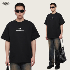 Qiaoshan 280G レトロレタープリント Tシャツメンズ夏イントレンドブランドストリートカップルルーズ半袖トップス