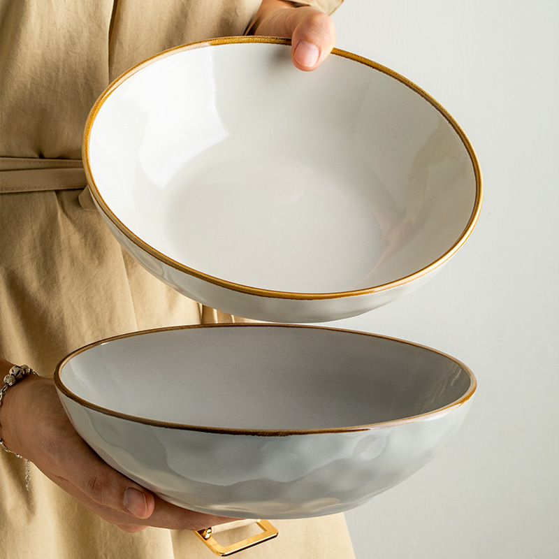 Tacos de 8.5 pulgadas de cigarrillos retrógrados Feng Shui ondulados tazón de ensalada tazón de cerámica personalidad exportación transfronteriza simple cubiertos