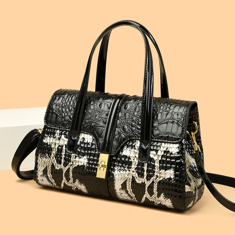 Bolso de mujer con patrón de cocodrilo transfronterizo 2023 nuevo color de contraste de moda europea y americana bolso de mujer bandolera portátil Boston Bolso de mujer