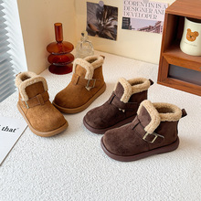 儿童真皮棉鞋2025新款冬季男童加绒雪地靴中大女童防水防滑毛毛鞋
