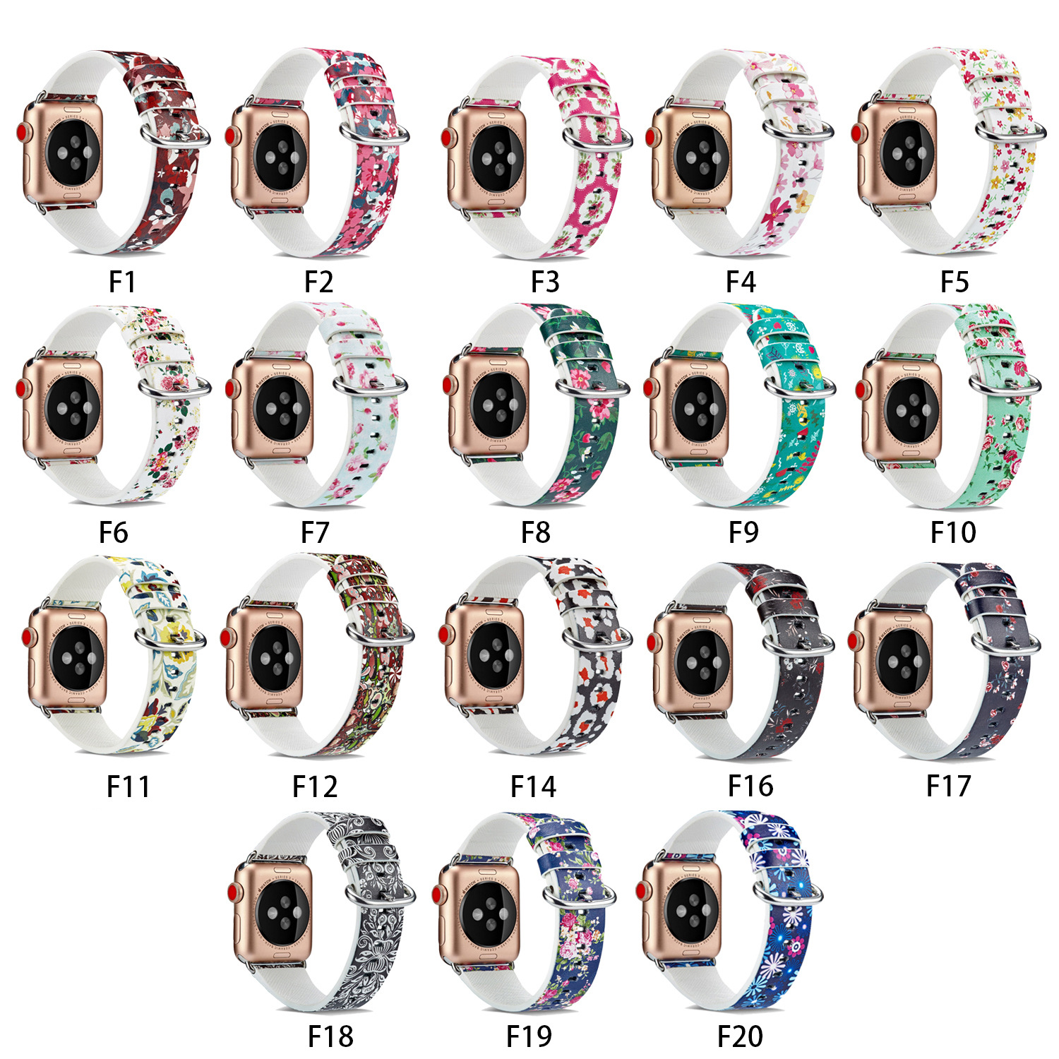 Suitable for Apple/Apple smart wearable device floral cowhide strap comfortable first layer cowhide strap