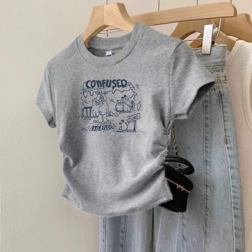 Shoulder plus size Short-sleeved T-shirt Women's 2025 New Slim-fit Cartoon Age-reducing Wear Sweet and Hot Irregular Top Summer Wear