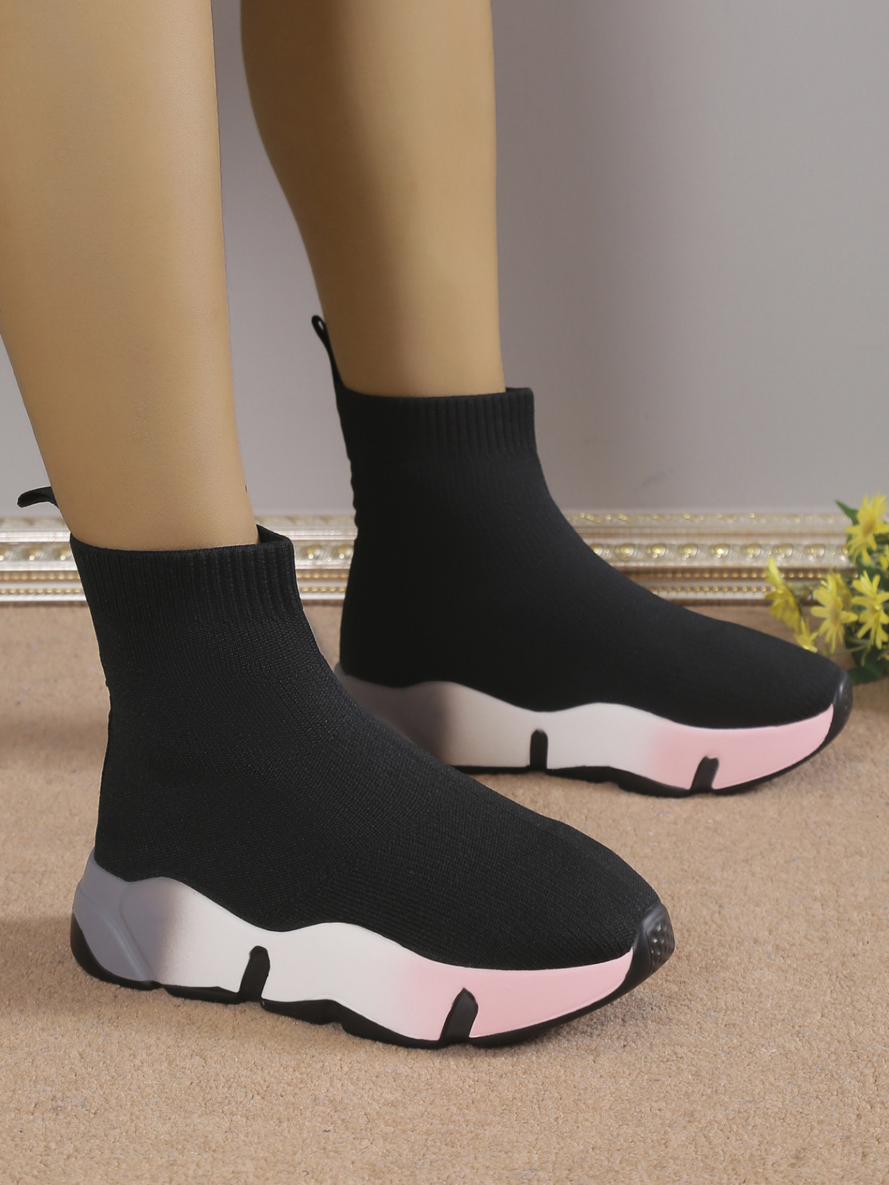 Stivaletti a calza flyknit taglie comode donna con suola alta_voghion.com