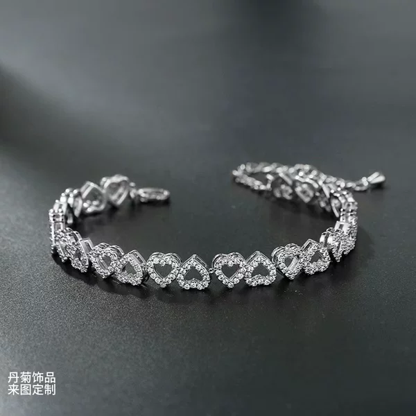 Advanced Light Luxury Bracelet Super Flash Gift Full Diamond Heart-shaped Stitching European and American Style Fashion Women's Adjustable Jewelry Wholesale Bracelet