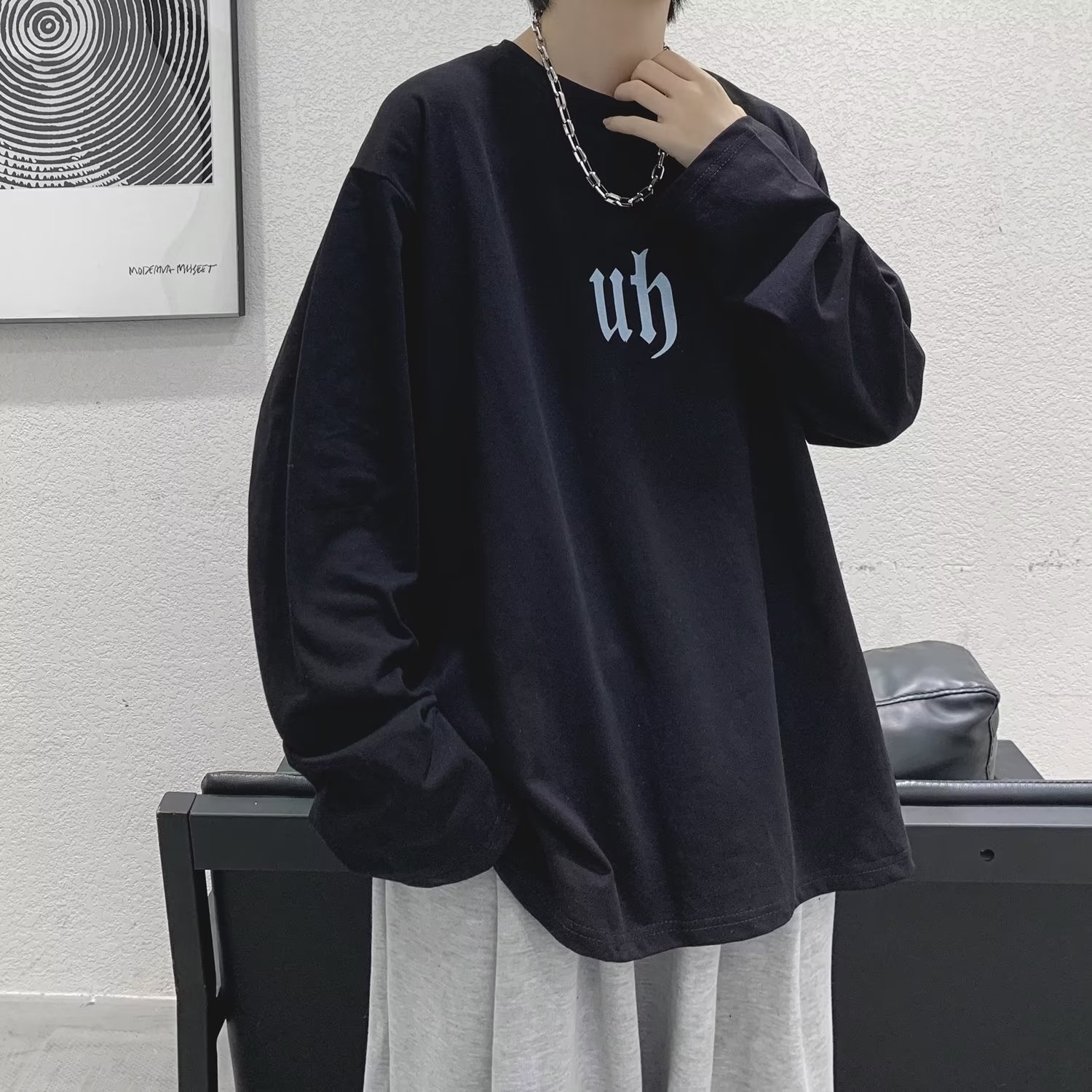 美式复古t恤男长袖宽松潮流秋季内搭体恤ins潮牌港风秋装上衣嘻哈