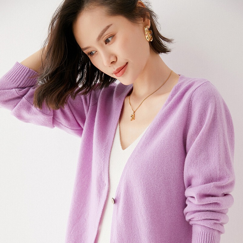 2022 Autumn and Winter New Women's V-neck Cardigan Loose Knitwear Korean Solid Color Commuter Long Sleeve 100 Cashmere Sweater
