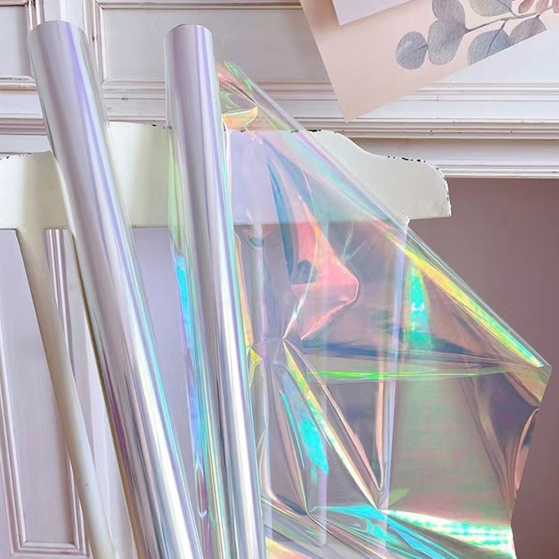 Color brillante película láser transparente paquete de papel de embalaje de flores espesado impermeable color teñido flores vidricola material de florista