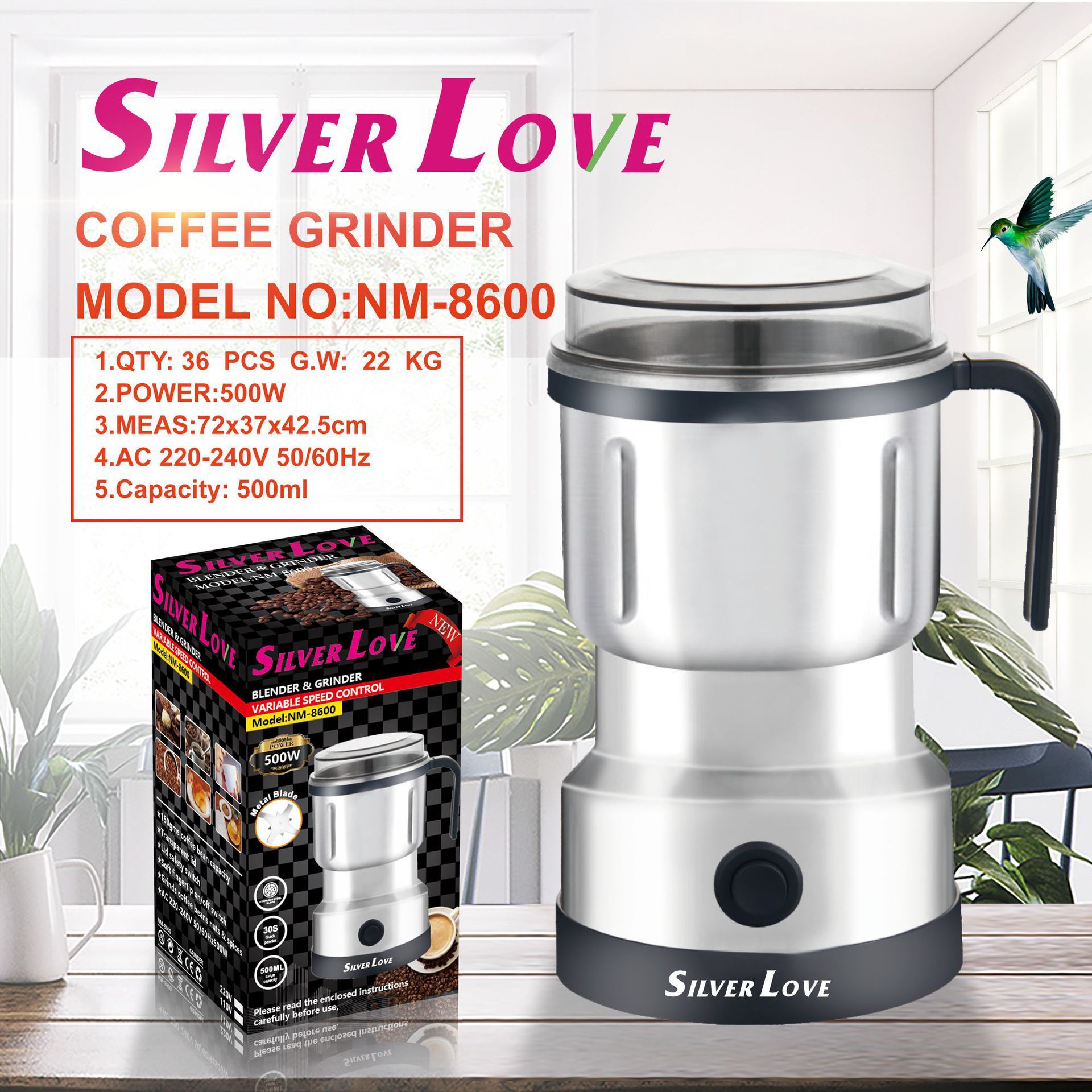 Transfronterizos granulador molino de café molino de polvo molino doméstico Molinadora exportación de máquina de molienda