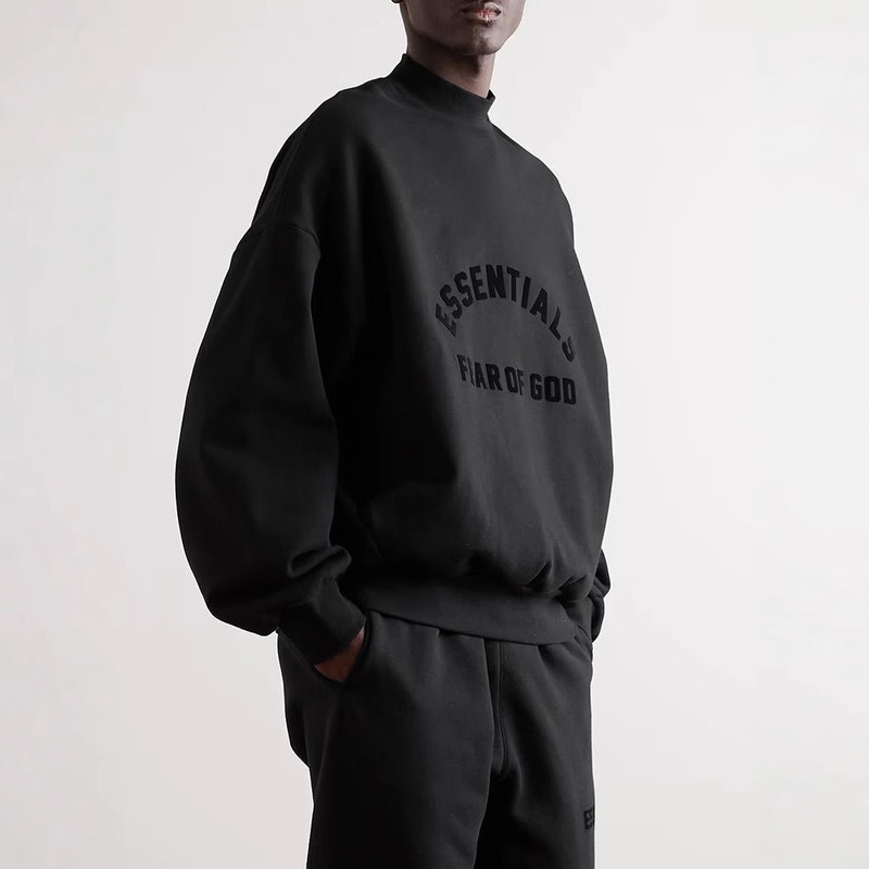 High Quality Essentials Hhh Multi-Line Eighth Season High Street Loose Casual Cool Black Series Laminated Sweatshirt for Men