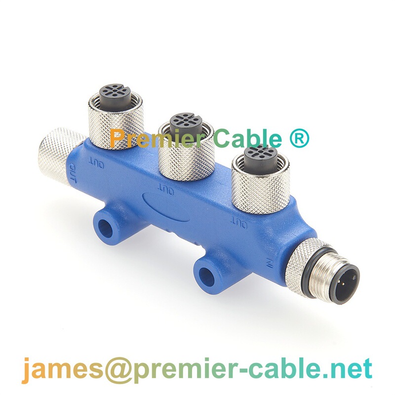 M12 Sensor Actuator Three-Way Splitter 3-Port A-Coded Industrial Connector Ip67 Waterproof Automation