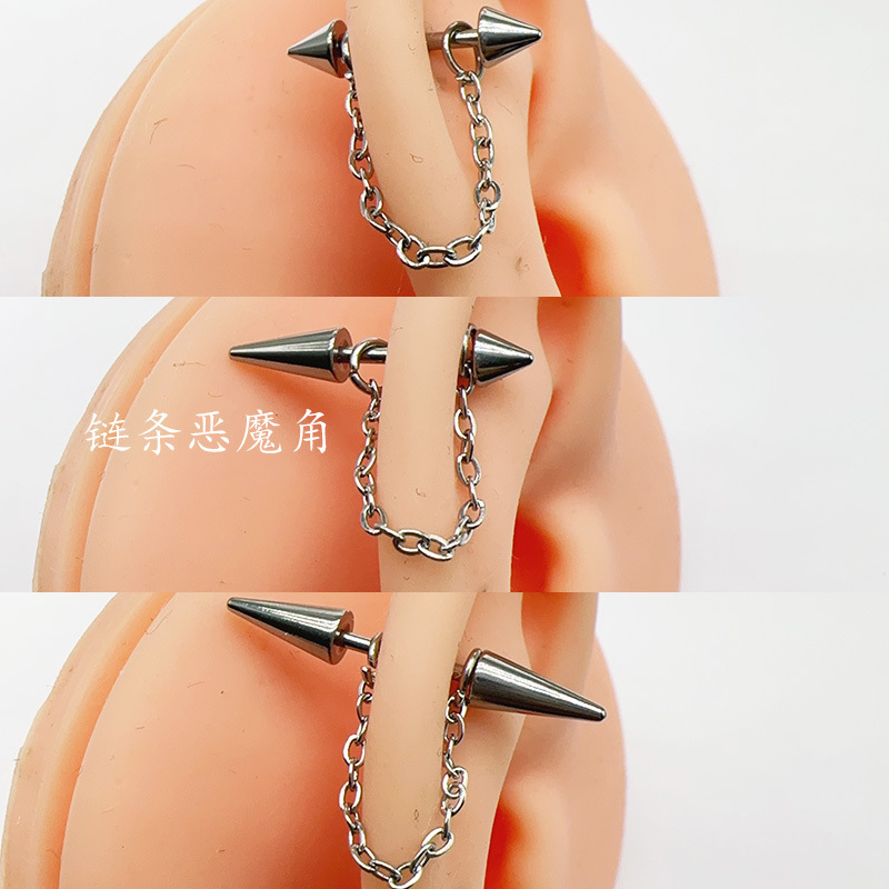 Chain Ear Bone Nail Devil Nail Titanium Steel Piercing Pointed Cone Sexy Men and Women 1.2mm European and American Yiwu Jewelry Cross-Border