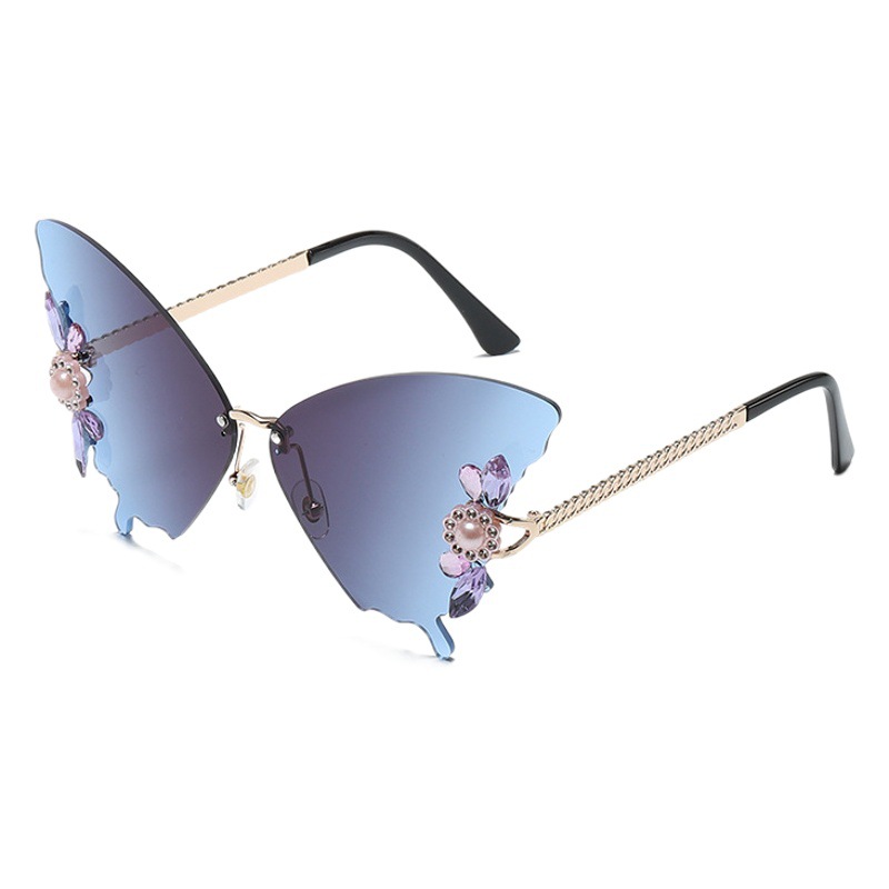 Gafas de sol para mujer de fiesta con forma de mariposa y diamantes incrustados, marco grande, moda y tendencia para street style, nuevo modelo europeo/americano transfronterizo.