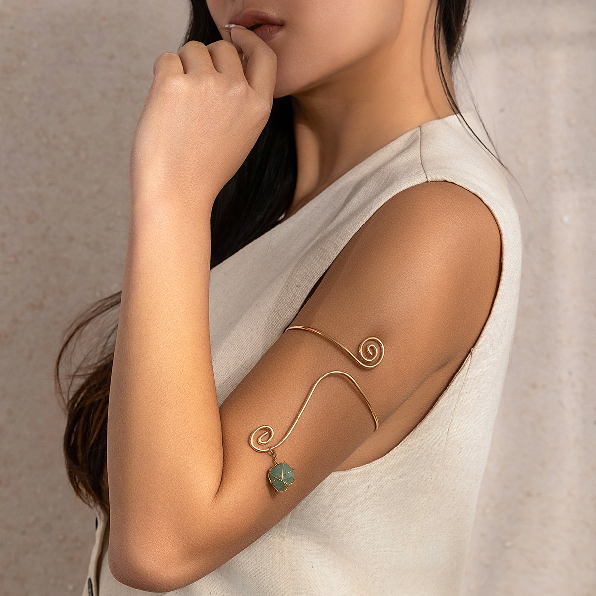 Wholesale Jewelry Simple Style Geometric Iron December Birthstone Turquoise Inlay Arm Bracelet display picture 13