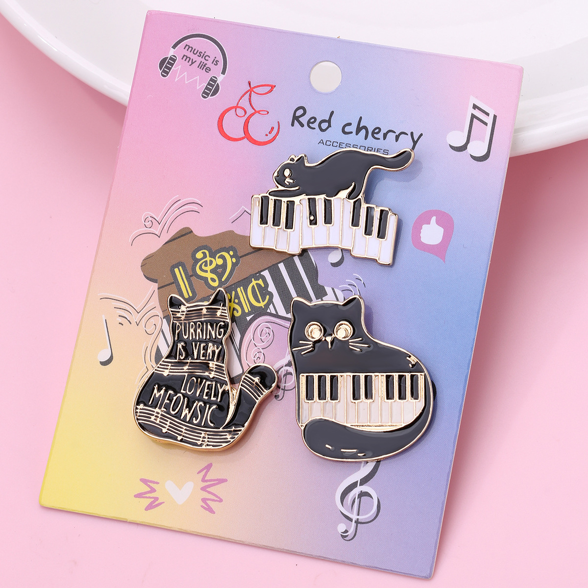 Unisex Gender Cute Pin Letter Cat Pano Keys Alloy Enamel Unisex Brooches