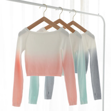 儿童舞蹈毛衣外套女渐变秋冬保暖练功长袖跳舞披肩一字肩毛衣新款