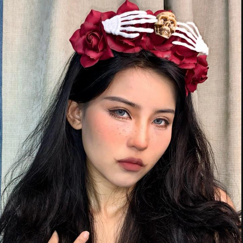 Halloween simulation rose headband skull ghost hand niche personality headband Gothic girl dark hair accessories_voghion.com