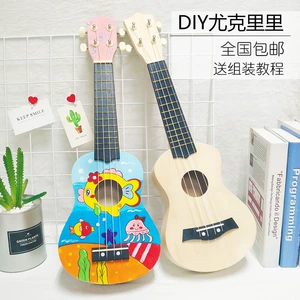 Укулеле с партитурой, гитара, окрашенный деревянный набор материалов, DIY, ручная роспись, граффити