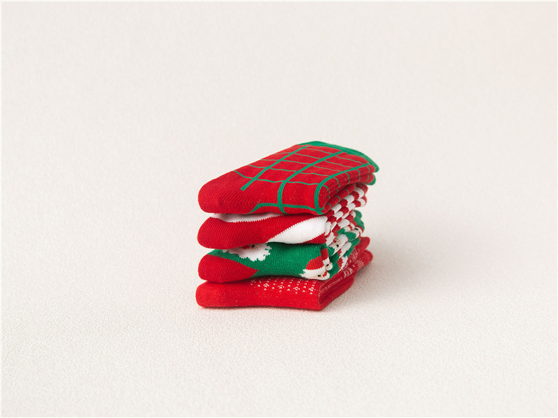 Kinder Retro Weihnachtsmann Streifen Plaid Baumwolle Crew Socken 4-teiliges Set display picture 4