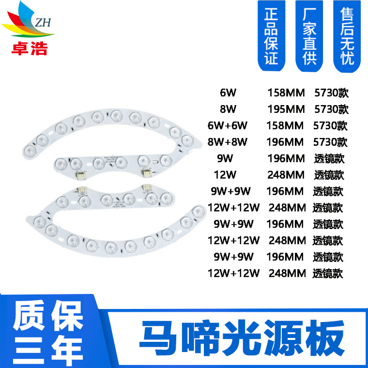 厂家直销吸顶灯马啼灯 12W改造板小马啼大马啼单色双色透镜光源板