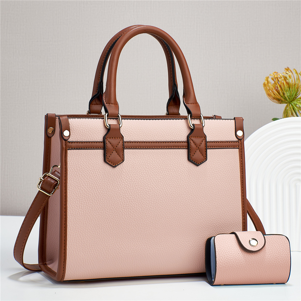 Bag Sets Bags Type Women's Large Pu Leather Solid Color Classic Style Streetwear Sewing Thread Square Zipper Bag Sets