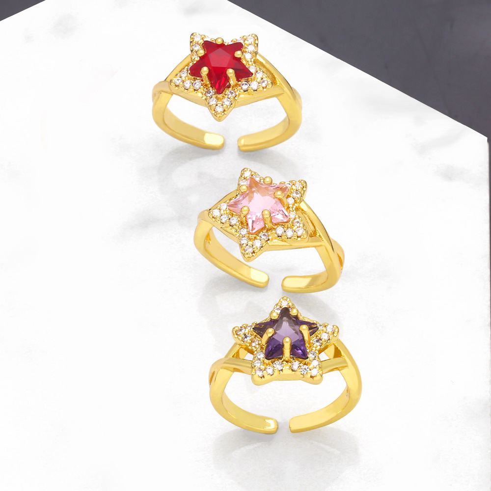 Fashion Star Copper Plating Inlay Zircon Open Ring 1 Piece