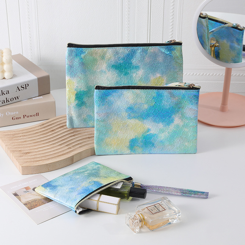 Basic Tie Dye Pu Leather Square Makeup Bags display picture 2