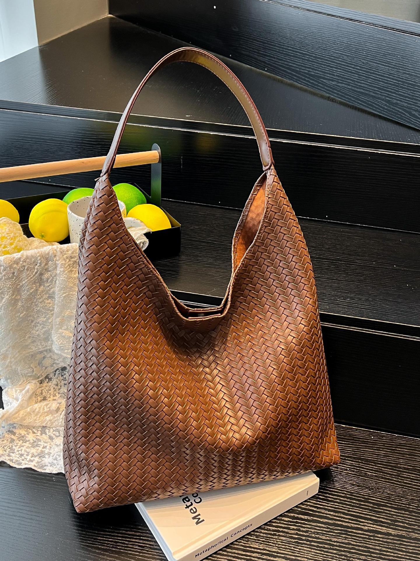 Bolso Tote Tejido Retro de PU de Gran Capacidad para Uso Diario