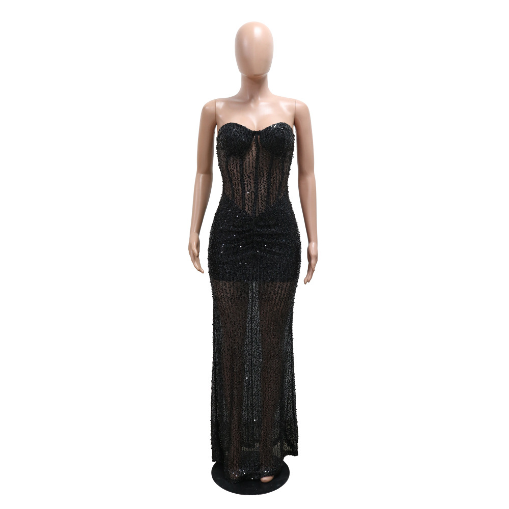 Tube Top Sequ Dress Formal Dress See through Hip Dress Women