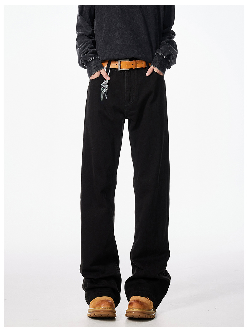 Paris Bootcut Black Scimitar Jeans Men's Spring And Autumn New Loose Cleanfit Micro Straight Pants_viptrois.com
