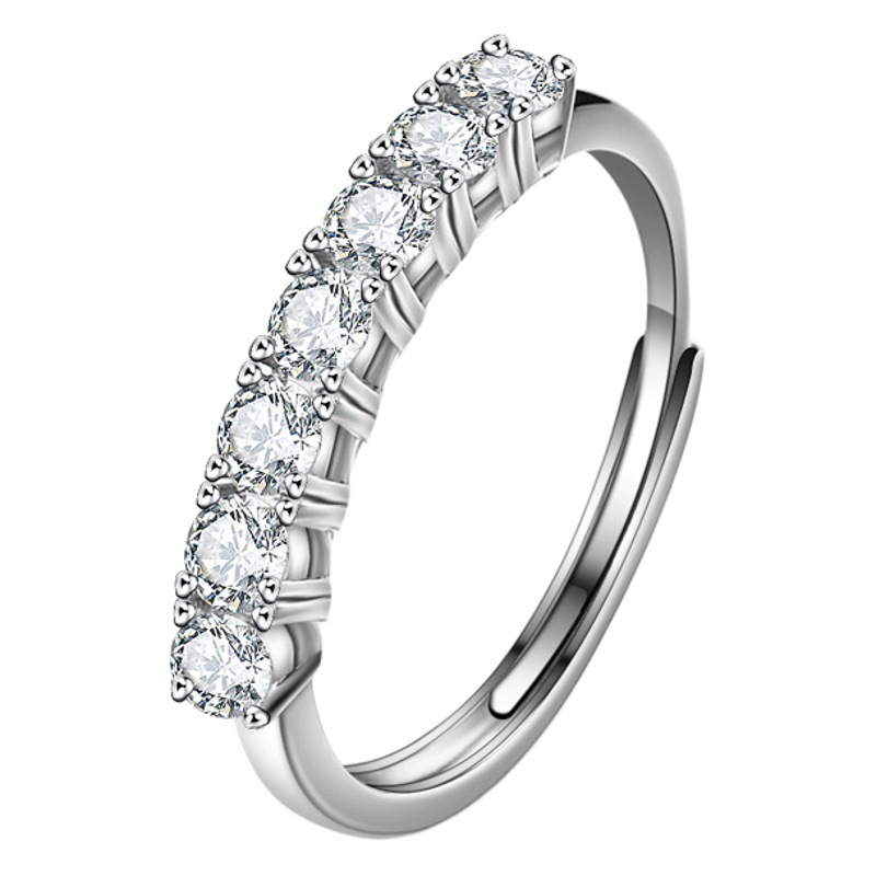 Anillo de diamante de plata esterlina s925 de las mujeres anillo de fila simple princesa siete filas diamante exquisito TikTok Venta caliente fábrica al por mayor