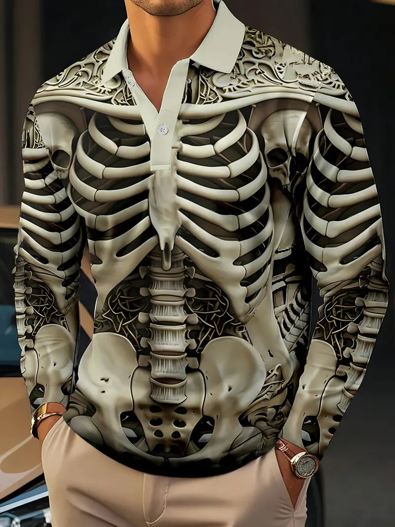 Primavera y verano estilo delgado diseño de alta calidad Volkswagen geométrico colorido manga larga solapa botón POLO camisa MB14