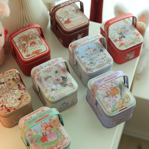 Original red Bunny lulu Bunny rabbit couple portable tin box wedding candy box creative tin box candy wedding